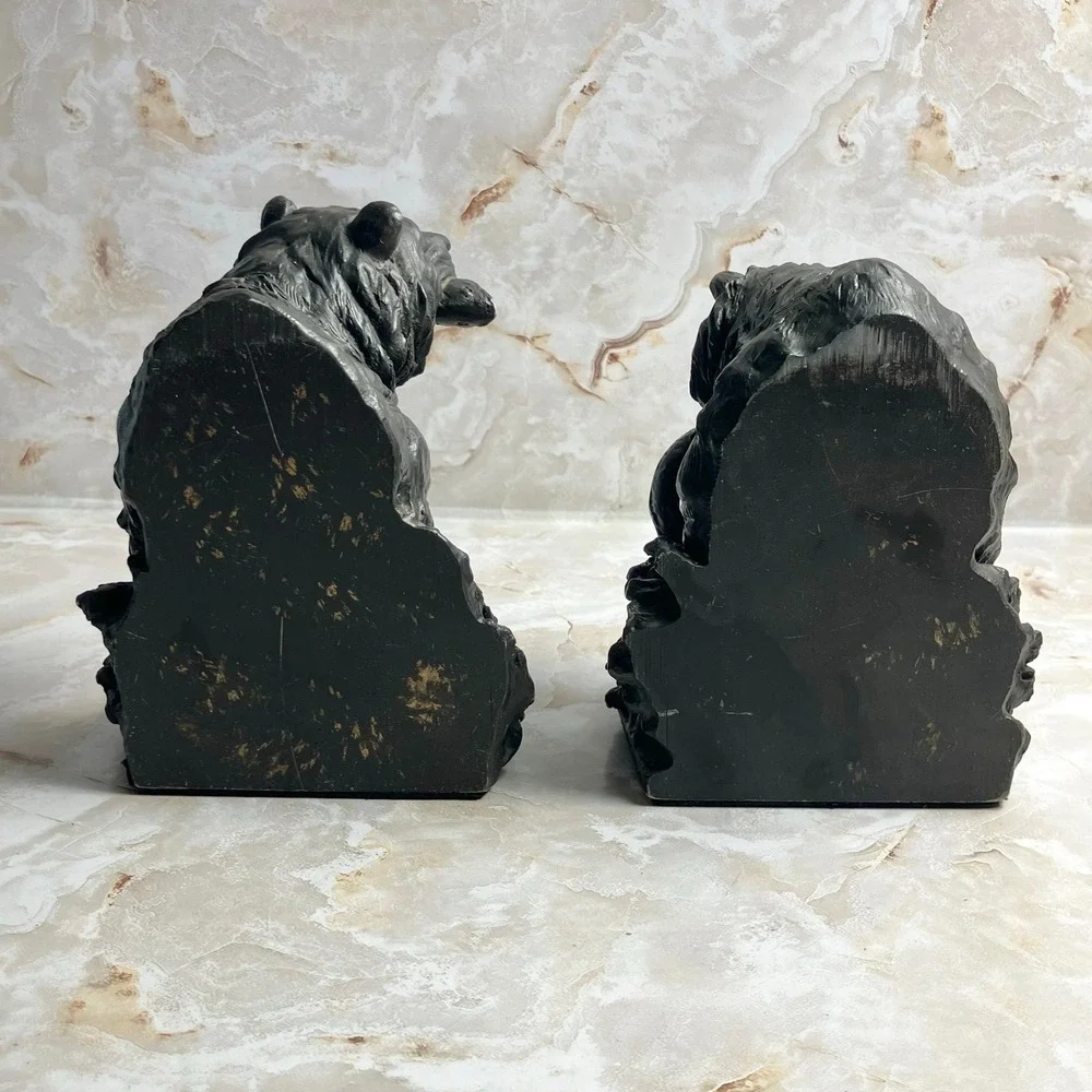 2000 Avery Creations Grizzly Bear Fishing Bookends Molded Resin Faux Bronze